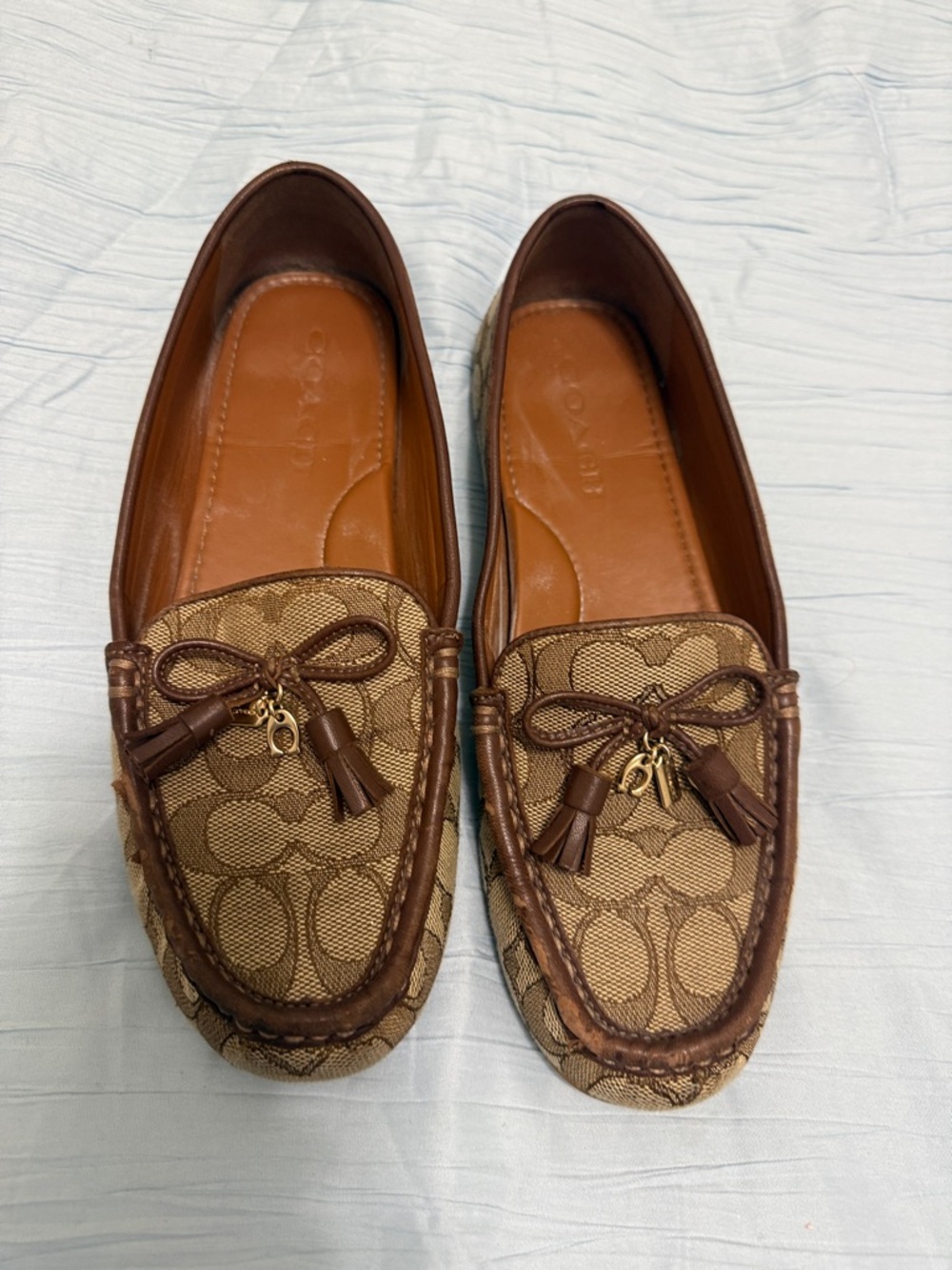 Coach Brown Signature Canvas Tassel Driving Loafers